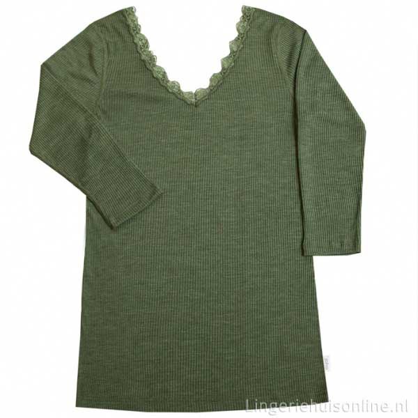 Vesting schuif vriendelijk Joha Kate shirt van wol-zijde met drie kwart mouwtje 12365 |  Lingeriehuisonline