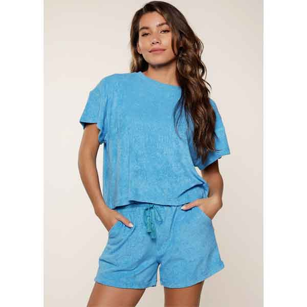LingaDore 7724 lichtblauwe shortama van badstof