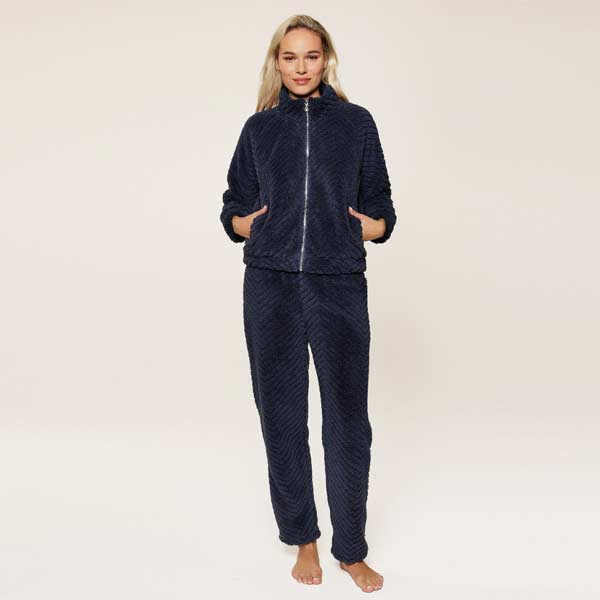 Lingadore dames huispak met rits Fantastic Fluffy 8108 Dark Denim